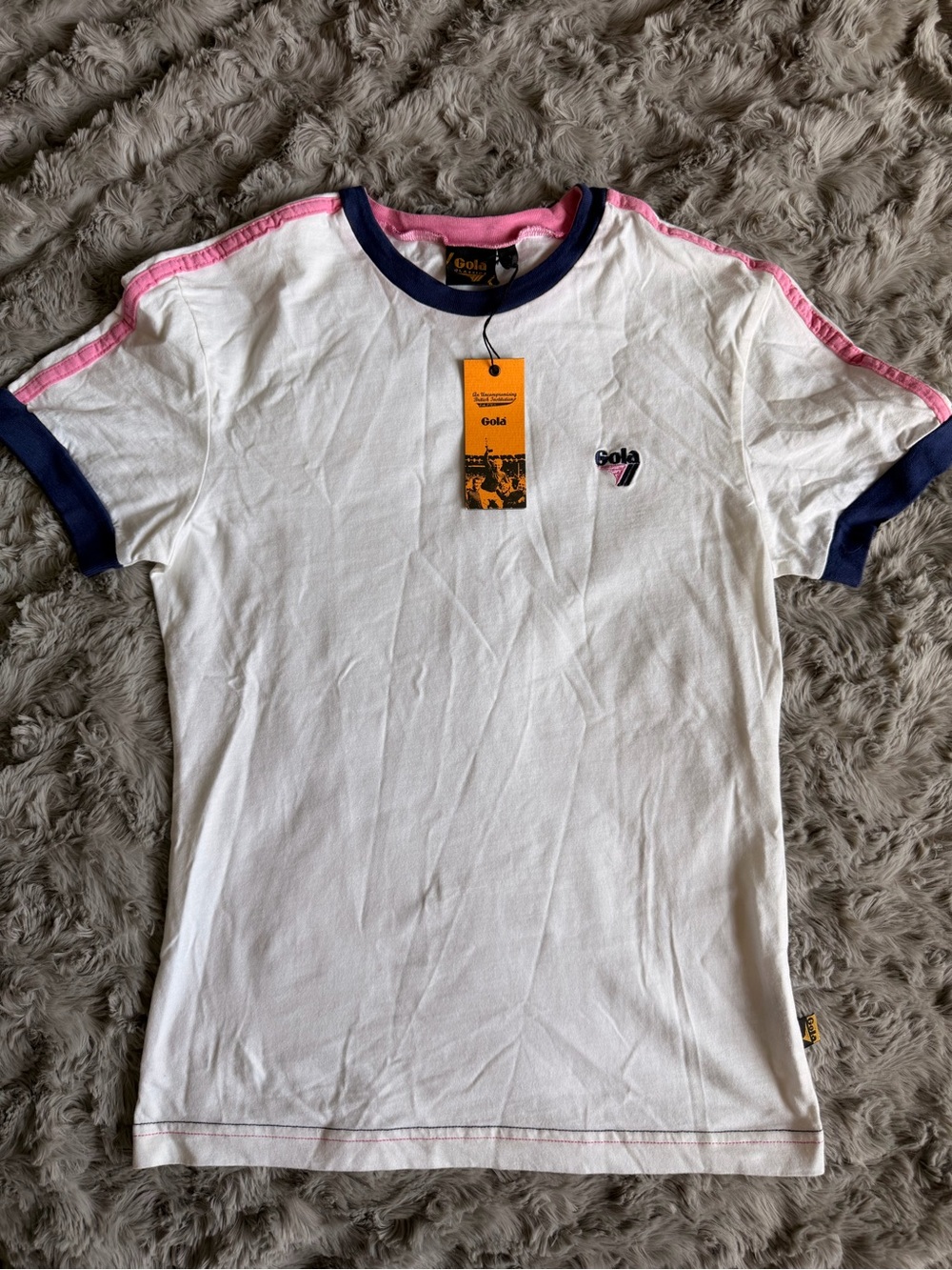Gola White Ringer Tee with Pink & Navy Trim